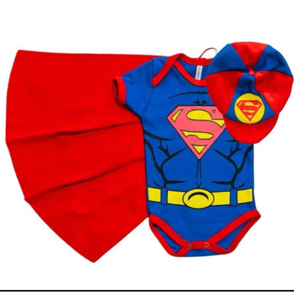 Kit Body Bebê Superman Super-Homem + Boina | Fantasia Super-Herói Mesversário Ensaio Fotográfico