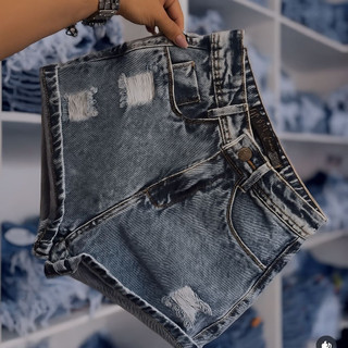 Short Jeans Feminino Cintura Alta Barra Virada Sem Lycra Blogueira Tendencia