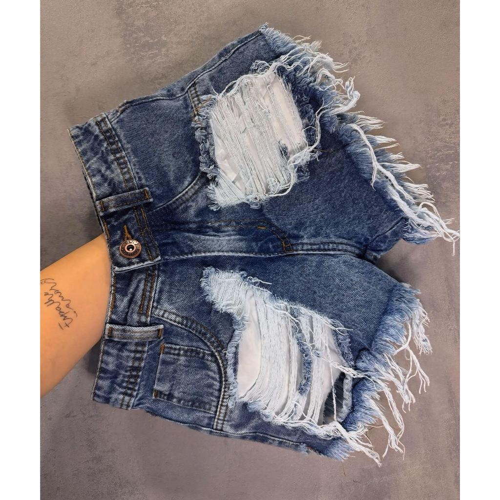 Short Jeans Feminino Cintura Alta Barra Virada Sem Lycra Blogueira Tendencia em Oferta na Shopee