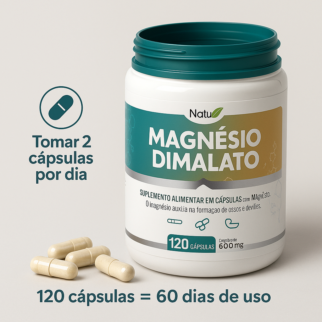 Magnésio Dimalato 600 mg 120 Capsulas Kit 2 Uni. Acompanha Laudo + Nf NatuPremium