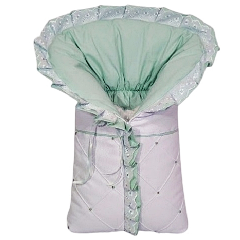 Porta Bebê Saco De Dormir Acolchoado Tecido Pique Branco C/ Verde Claro 100% Algodão.