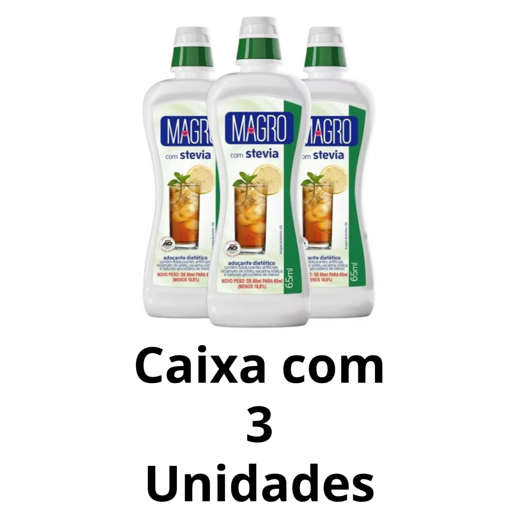 Kit 3 Unidades De Adoçante Líquido Magro Com Stevia Frasco Com 65ml Para Sucos Café