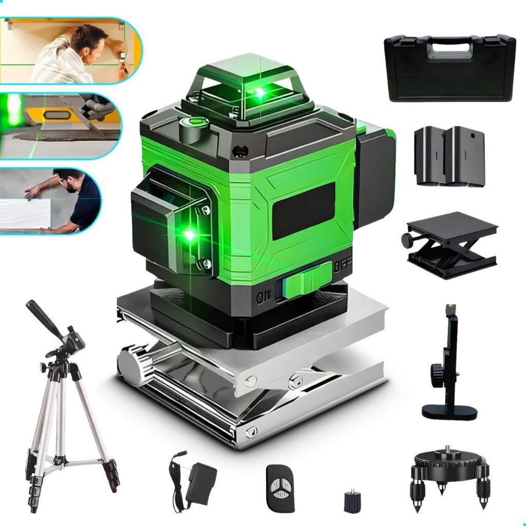 Nível Laser 12 Linhas Verde 2 Baterias + Maleta