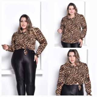 Camisa Feminina Social Oncinha Plus Size Manga longa Elastico no Punho Confortavel em Oferta na Shopee