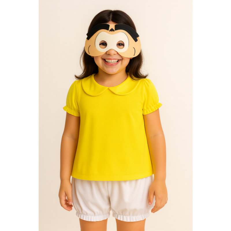 FANTASIA INFANTIL MAGALI - TURMA DA MONICA COM MÁSCARA DE EVA PARA MENINAS PARA AS FESTAS ANIVERSÁRIOS E CARNAVAL