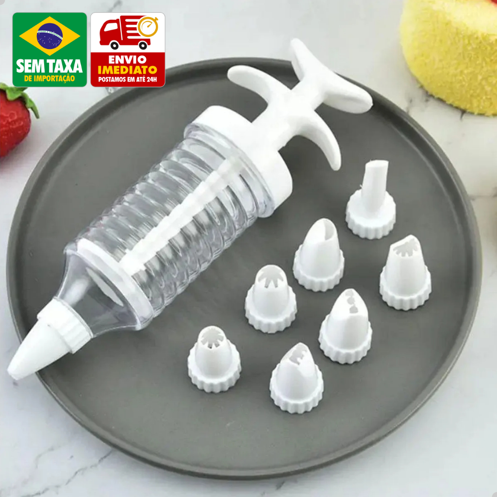 Kit Confeiteiro Seringa Decoradora de Bolo com 8 Bicos Plástico Fácil de Usar Amigold em Oferta na Shopee