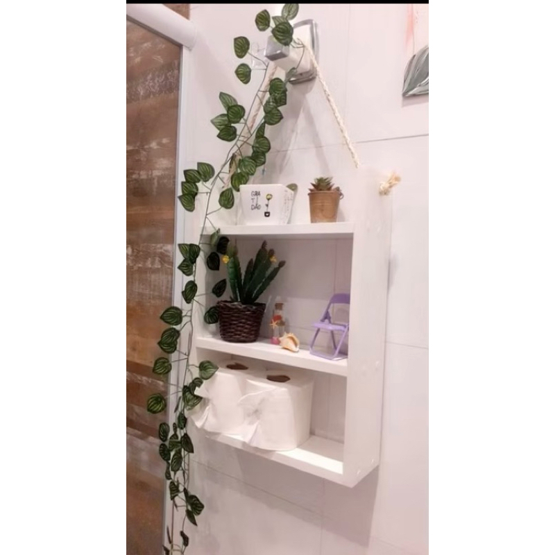 Nicho organizador com suporte divisórias prateleira 100%Mdf banheiro cozinha quarto sala com corda de sisal em Oferta na Shopee