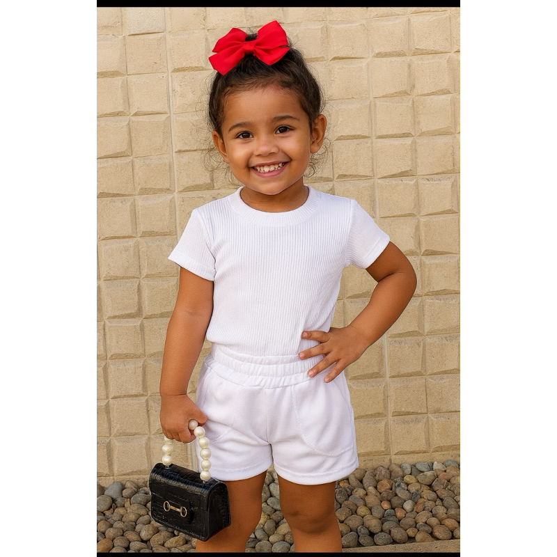 Conjunto Feminino Menina Infantil Todo Branco Uniforme Escolar Ano Novo. em Oferta na Shopee
