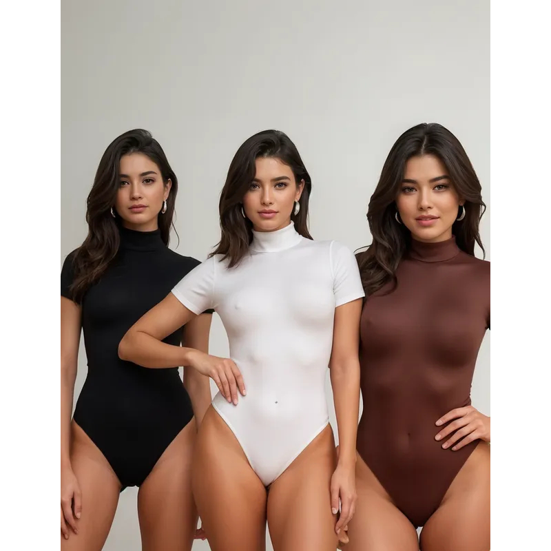 Kit Body Manga Curta Gola Alta Feminino Suplex moda inverno verão em Oferta na Shopee