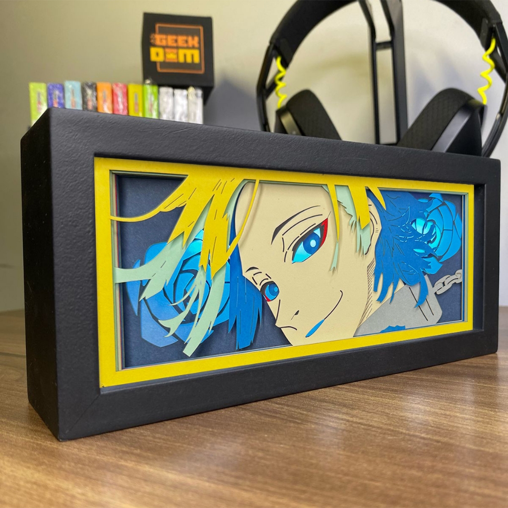 Luminária Lightbox Anime 3D LED Decoração de Mesa PC Gamer Blue Lock Michael Kaiser