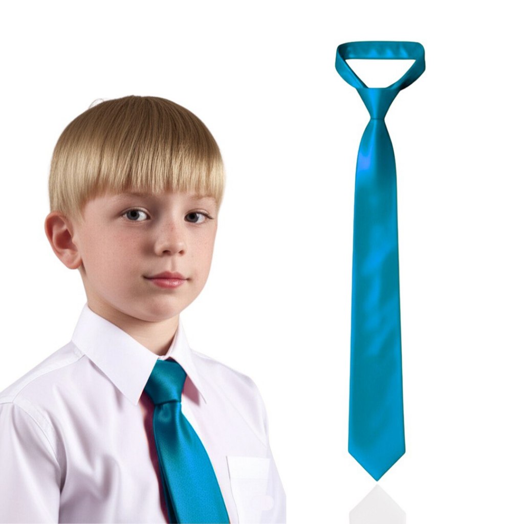 Gravata Slim Social Juvenil Azul Petróleo e Mais Cores Poliéster Nó Pronto Zíper Pajem Festa Batizado Formatura Culto