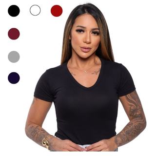 Blusa Dia a Dia Baby look Viscose Decote V Básica Blusa Feminina T-shirt