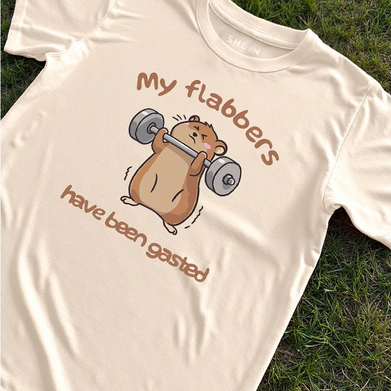 Camiseta de Manga Curta Casual e Fofa Fitness Academia Geek com Slogan Estampado em Estilo Cartoon