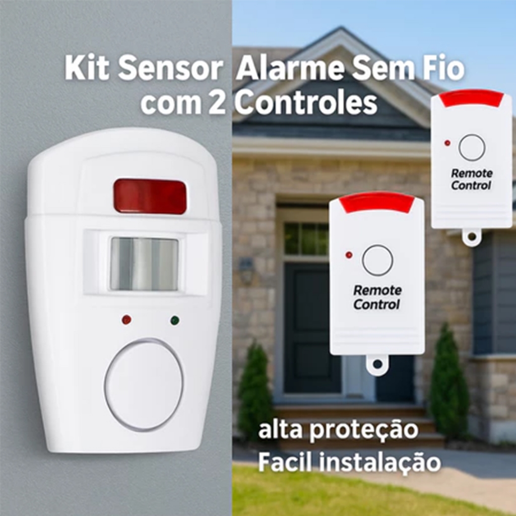 Kit Alarme Residencial Sem Fio com Sensor de presença e 2 Controles