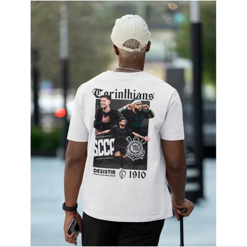 Camiseta Estampada Unissex Timão Corinthians SCCP 1910 Algodão Jogador Memphis Garro Yuti Alberto