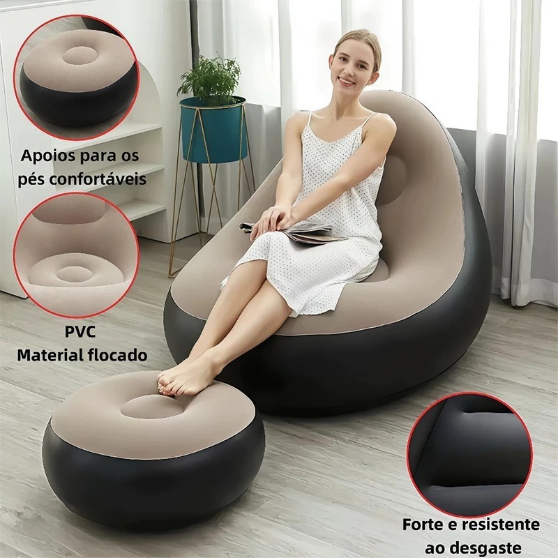Conjunto Poltrona e Puff Inflável Ultra Lounge Portátil Descanso Preguiçoso Sofá Poltrona