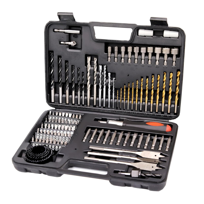 Conjunto de 111 brocas domésticas, serra copo e soquete para chave de fenda