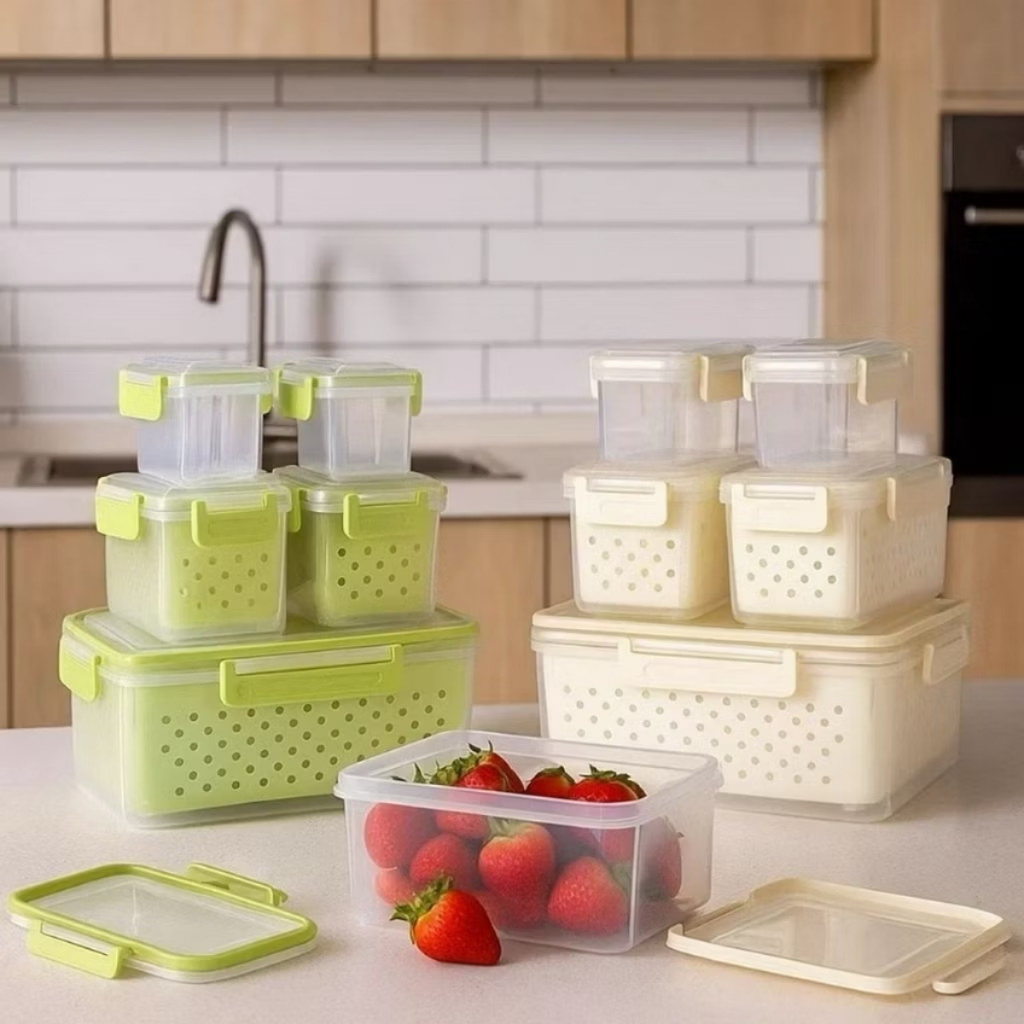 Kit 5 Organizadores Potes Hermeticos Geladeira 1 Grandes + 2 Medias + 2 Pequenos Alimentos Vegetais