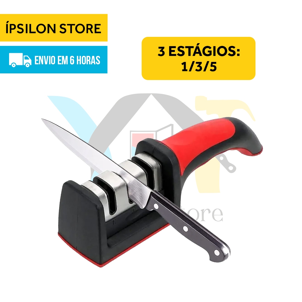 Amolador Afiador De Facas Em Aço Inox Com 3 Afiadores