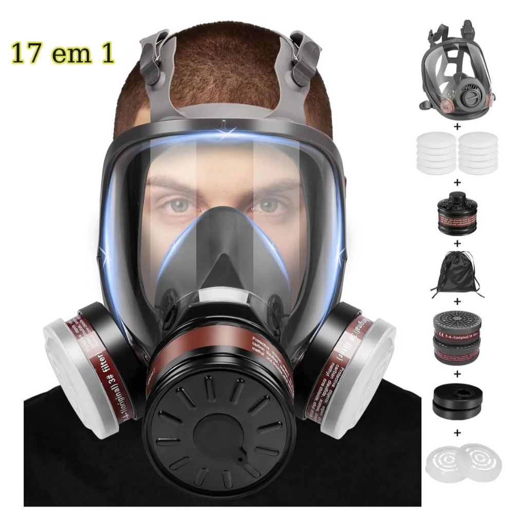 Kit Máscara Respirador Respirador C/ Filtro Carvao Ativo-17 em 1 Máscara Pintura Automotiva Completa Kit