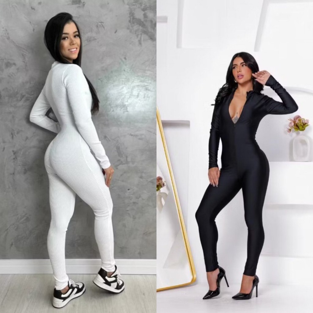 Macacão Feminino Longo Com Ziper Moda Gringa Balada Virginia Blogueira Suplex Gringo Fitnes Academia