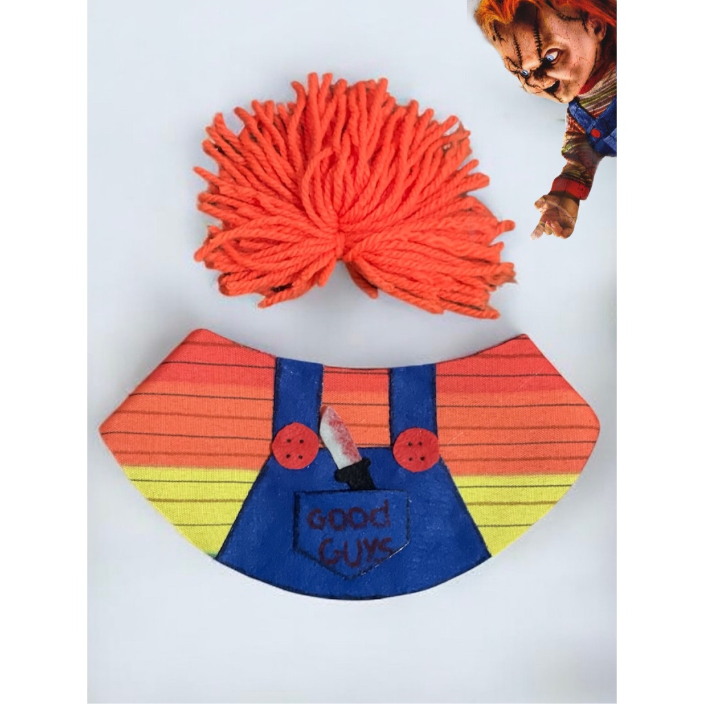 Bandana + cabelo chucky boneco para cachorro, gato, coelho e porquinho da índia Halloween