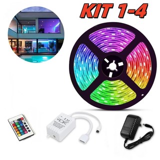 Fita Led Rgb 3528 Colorida 5m+Controle+Fonte300Led Decoração Casa Loja Gesso Teto Sanca V…