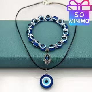 Kit Colar Pulseira Clássica Acrílica com Contas de Olho Nazar e Mão Hamsa - Amuleto de Sorte em em Oferta na Shopee