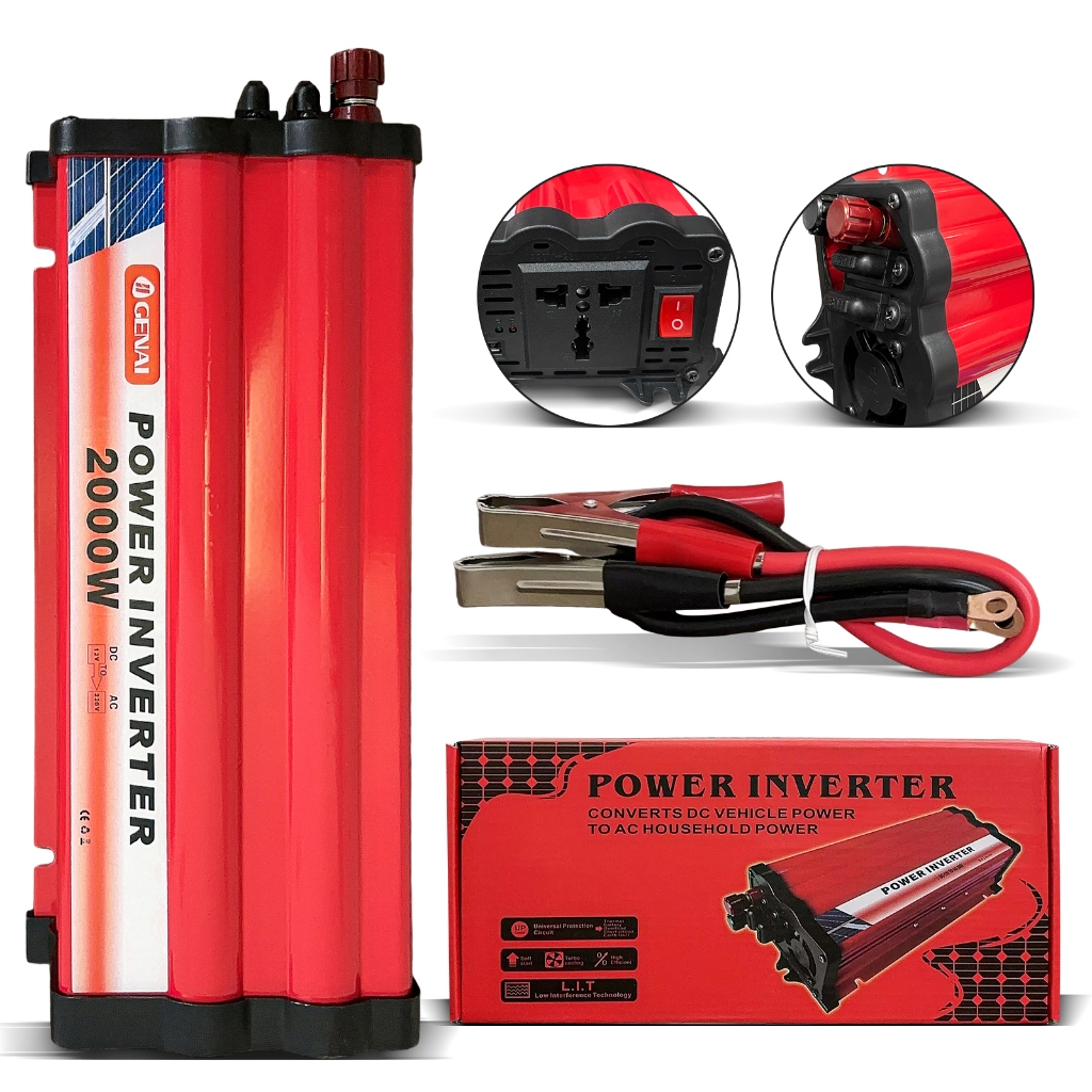 Inversor de Energia 2000W GENAI - Conversor DC 12V para AC 220V, Ideal para Veículo e Emergências