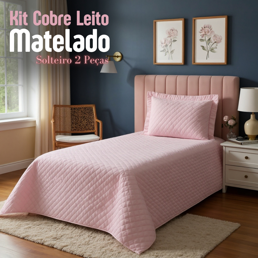 Jogo de Cama Cobre-leito Colcha 2 Peças Matelado Rosa Solteiro Infantil Menina Feminino  Promoção em Oferta na Shopee