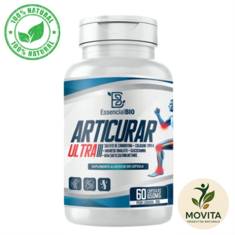 Suplemento Colágeno Tipo II, Condroitina, Glucosamina, MSM e Magnésio Essencial Bio 60 Cápsulas