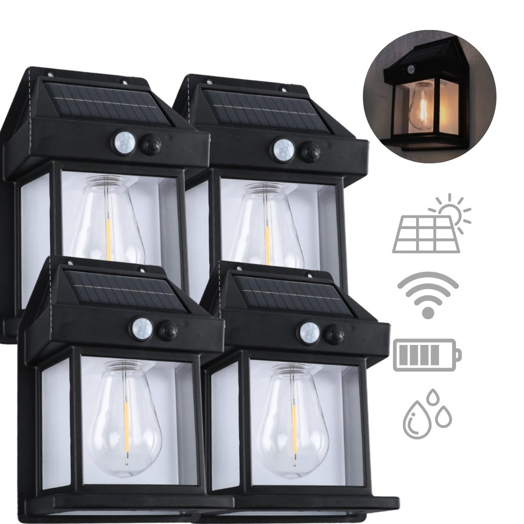 Conjunto Luminária Externa Sem Fio Sensor de Movimento e Carregamento Movido à Energia Solar