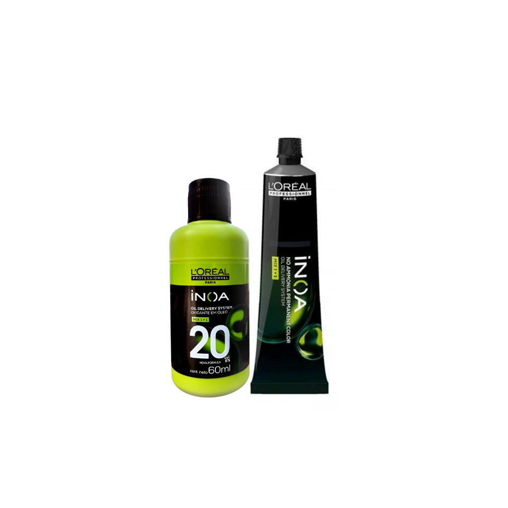 Kit L'Oréal Professionnel Inoa - 6 Louro Escuro Coloração Permanente 60g e Oxidante 20 Volumes 60ml