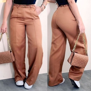 CALÇA PANTALONA FEMININA ALFAIATARIA SOCIAL CINTURA ALTA COM ZÍPER NA LATERAL COM CINTO BOLSOS