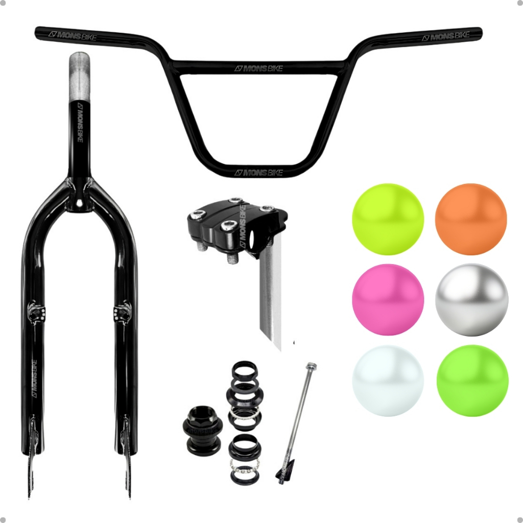 Kit Garfo De Bicicleta Aro 20 Bike Cross Bmx + Guidão Cross BMX Alto + Mesa Suporte Mesinha Avanço