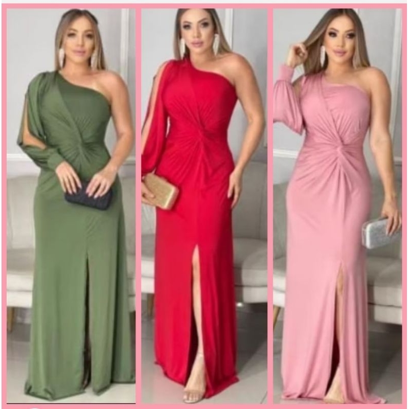 VESTIDO DE FESTA DE UM OMBRO SÓ COM DETALHE NA BARRIGA 020