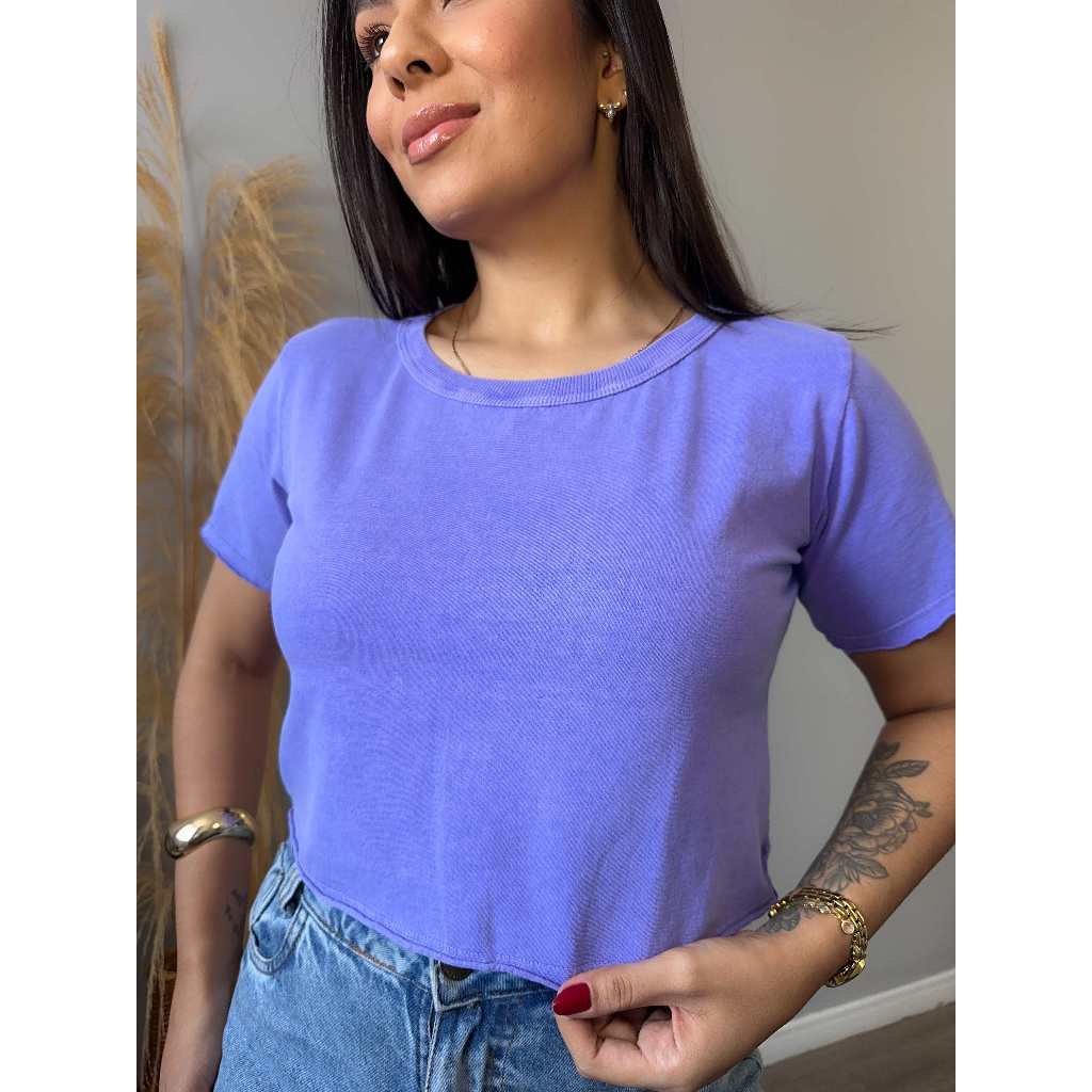 Cropped com Manga a fio Feminino 100% Algodão em Oferta na Shopee