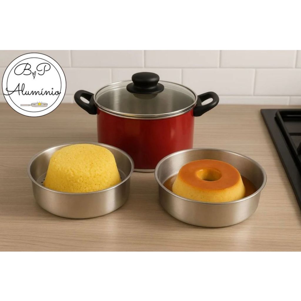 Panela de Alumínio 3 Em 1 Luxo Para Cuscuz Pudim Legumes Vapor Tampa de Vidro 24cm