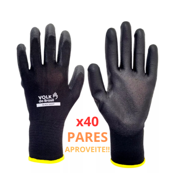 Kit 40 Luva Volk CA 30916 Tatil Multitato Luva PU Pedreiro Marceneiro Eletricista EPI de Precisão