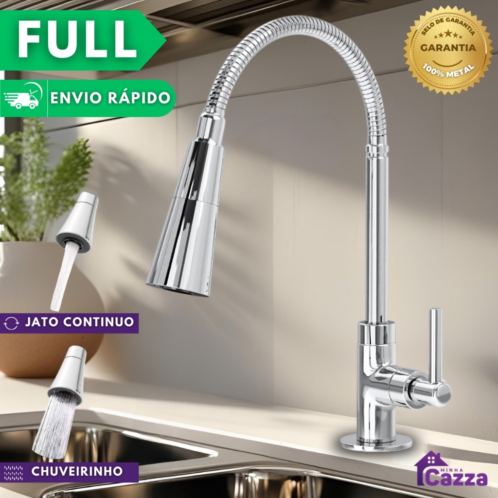 Torneira Para Cozinha C/ Duplo Jato De Mesa ou Bancada Mesa Pia Flexível Área Gourmet