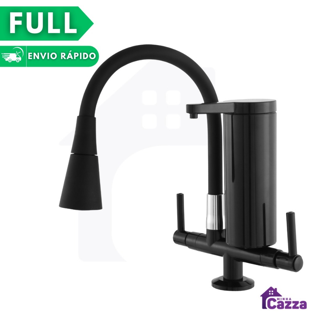Torneira Gourmet Com Filtro Slim para Cozinha Preto Preta de Bancada Mesa Pia Flexível