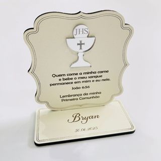 Kit Lembrancinha Primeira Comunhão Eucaristia Personalizada em MDF com Acrílico Espelhado em Oferta na Shopee
