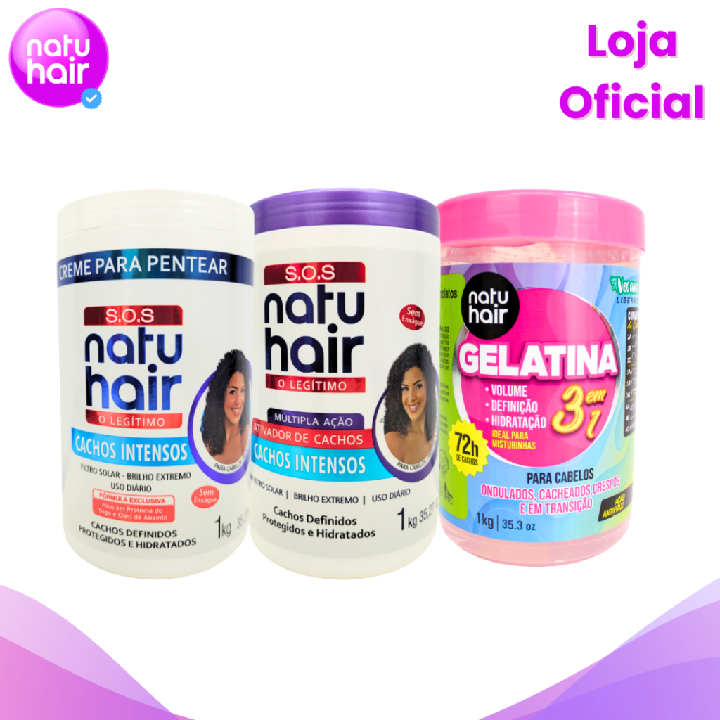 Kit Ativador Cachos Intensos + Creme para Pentear Cacho Intensos + Gelatina 3 em 1 - 1kg em Oferta na Shopee