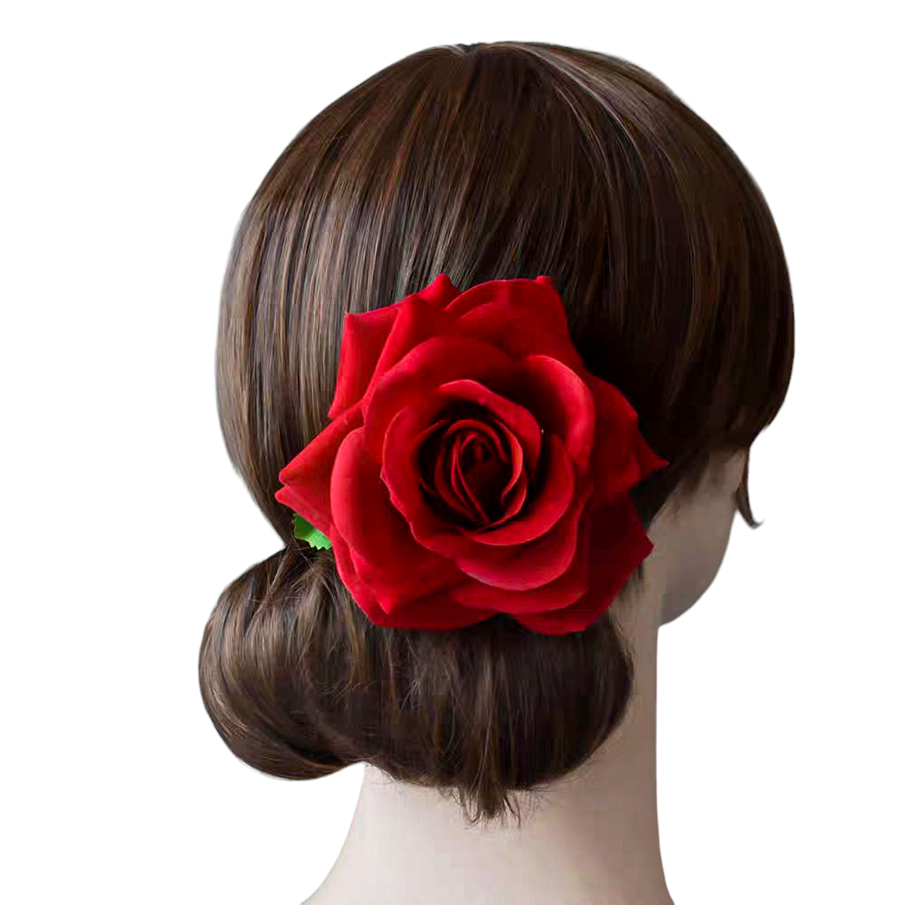 Presilha De Cabelo Rosa Aveludada Grande Acessório Cigano Festa