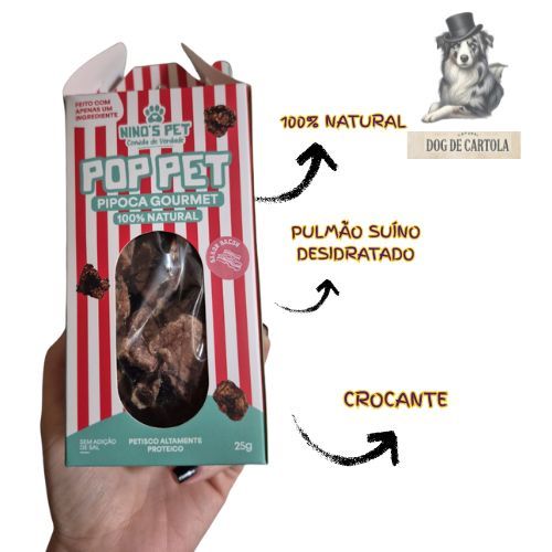 Pop Pet Pipoca Pulmão Suíno Petisco Natural para Cães e Gatos 25gr - Nino's Pet