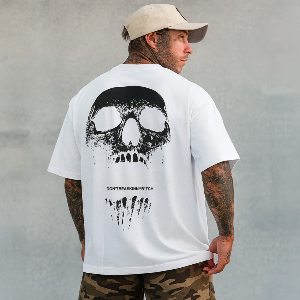 Camiseta Oversized Streetwear Caveira Academia 100% Algodão