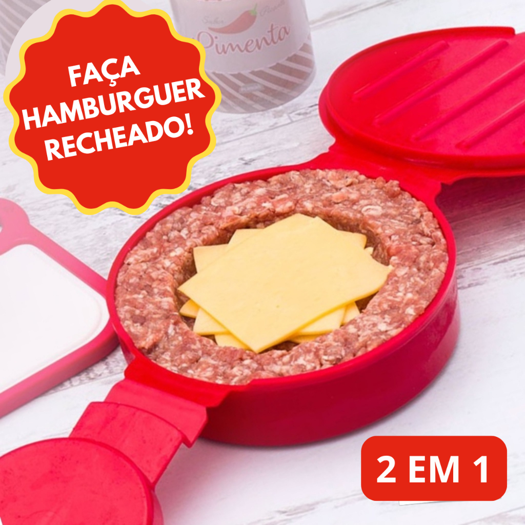 Forma Molde Para Fazer Hambúrguer Artesanal Recheado Caseiro 2 em 1 Rápido e Fácil Plasutil em Oferta na Shopee