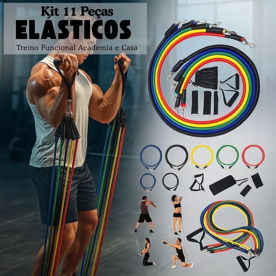Kit 11 Peças Elásticos Extensor em Látex Alta Resistência para Treino Funcional Academia e Casa