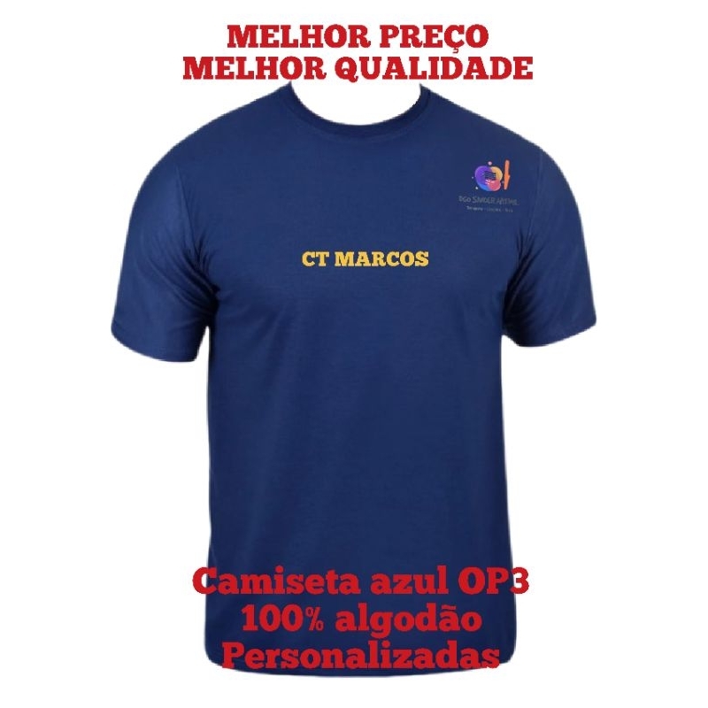 camiseta azul personalizada OP3 100% algodão em Oferta na Shopee