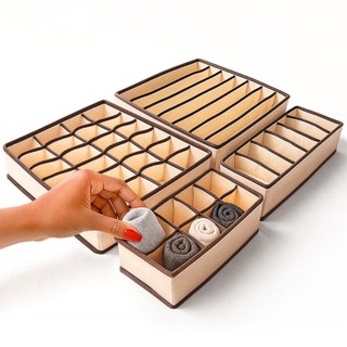 Kit Jogo 4 Organizadores Dobrável Tecido Colmeia Caneleta Gaveta Roupa Calcinha Meia Orga…